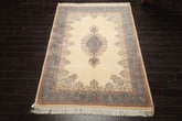 6x9 Ivory, Teal, Rose Color Hand Knotted French Aubusson Savonnerie New Zealand Wool Traditional Oriental Rug